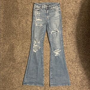 American Eagle Outfitters Light Blue Distressed Wide Leg Jeans